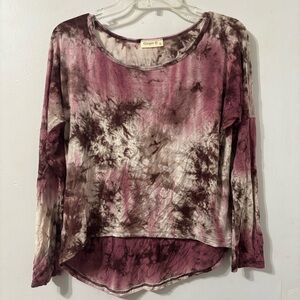 Women's Tie-Dye Long Sleeve Top - Burgundy, pink and Brown